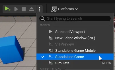 Setting play mode to Standalone Game