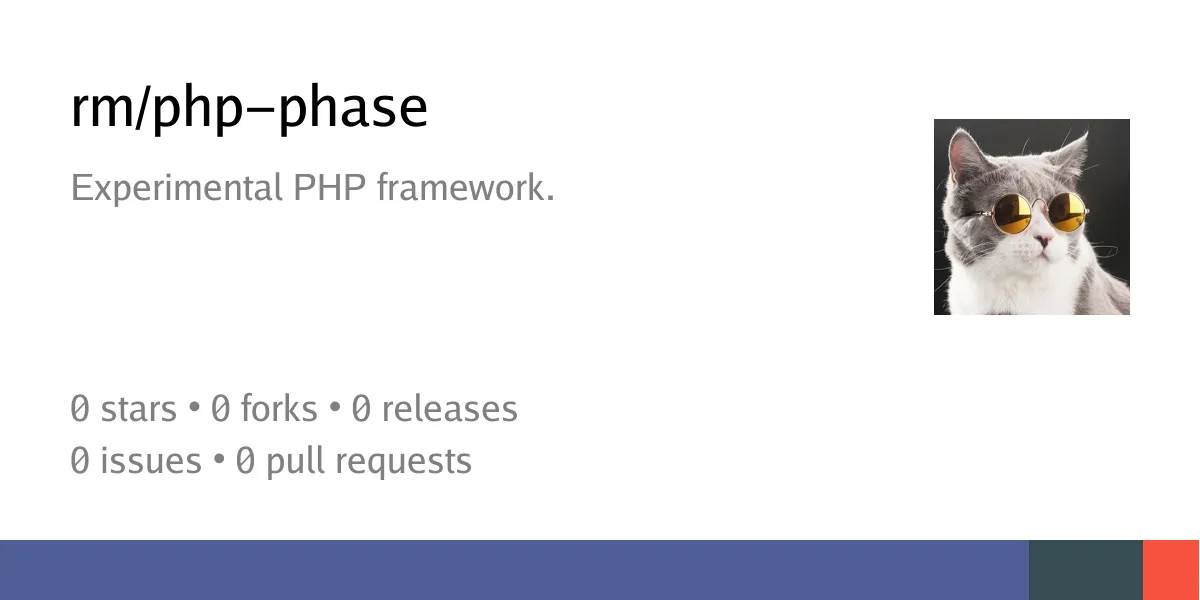 Summary card of repository rm/php-phase, described as: Experimental PHP framework.